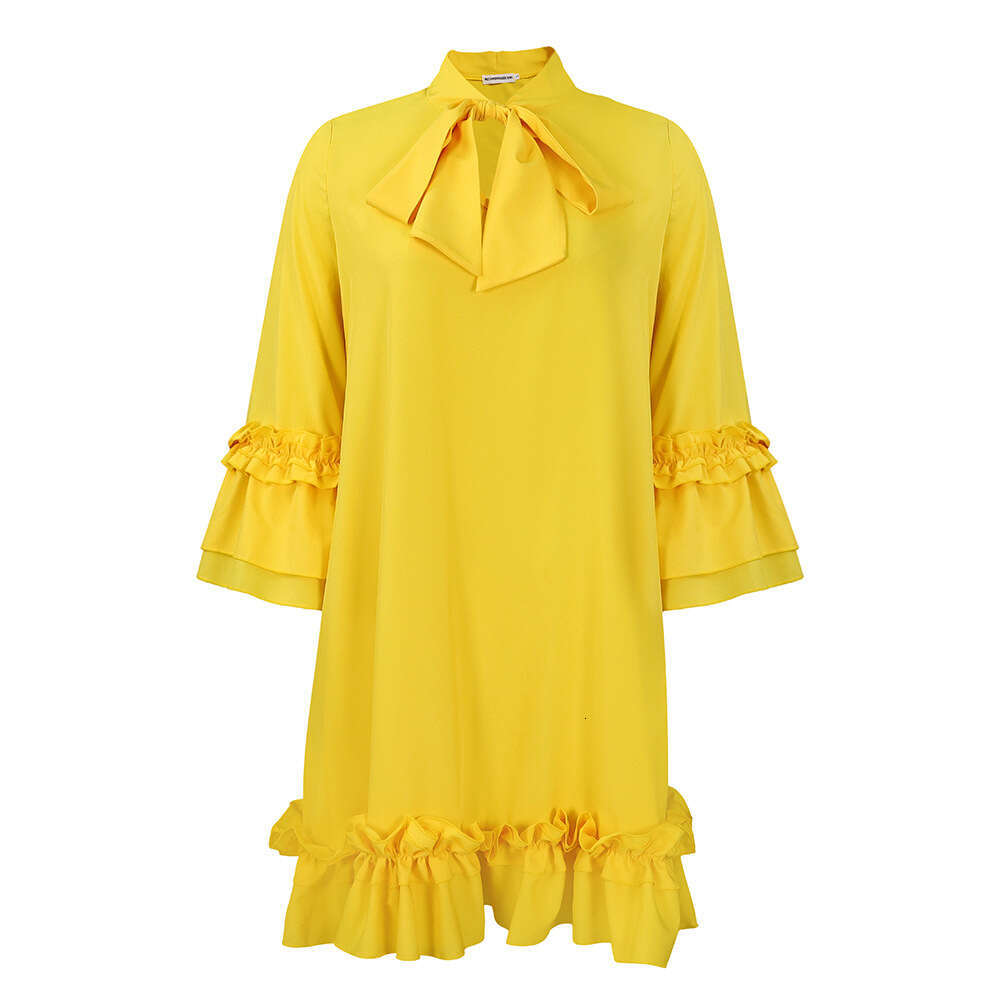 Women's Wear Women's Wear Women's Loose Casual Large Ruffle Sleeve Lace Up Solid Color Dress
