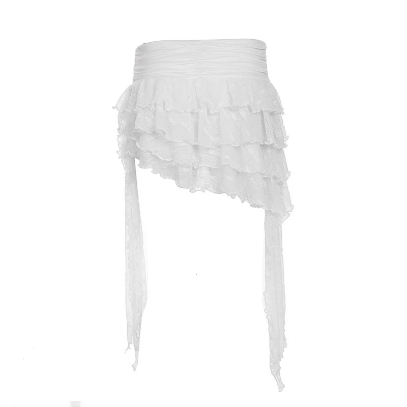 Flower Womens Ruffle Irregular Lace Skirt Elegant High Waist Tiered Layer Ribbon Mini Summer Bottoms Y2k Downtown Girl 250514