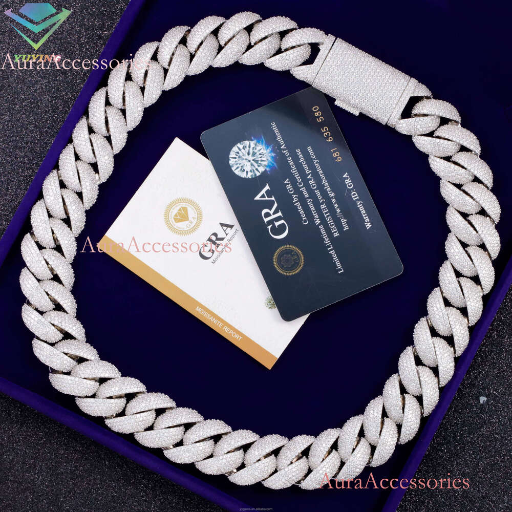 Hip Hop 20mm 5 Rows Dias Iced Out Moissanite S Sier Miami Cuban Link Chain Necklace Men With GRA Certificate