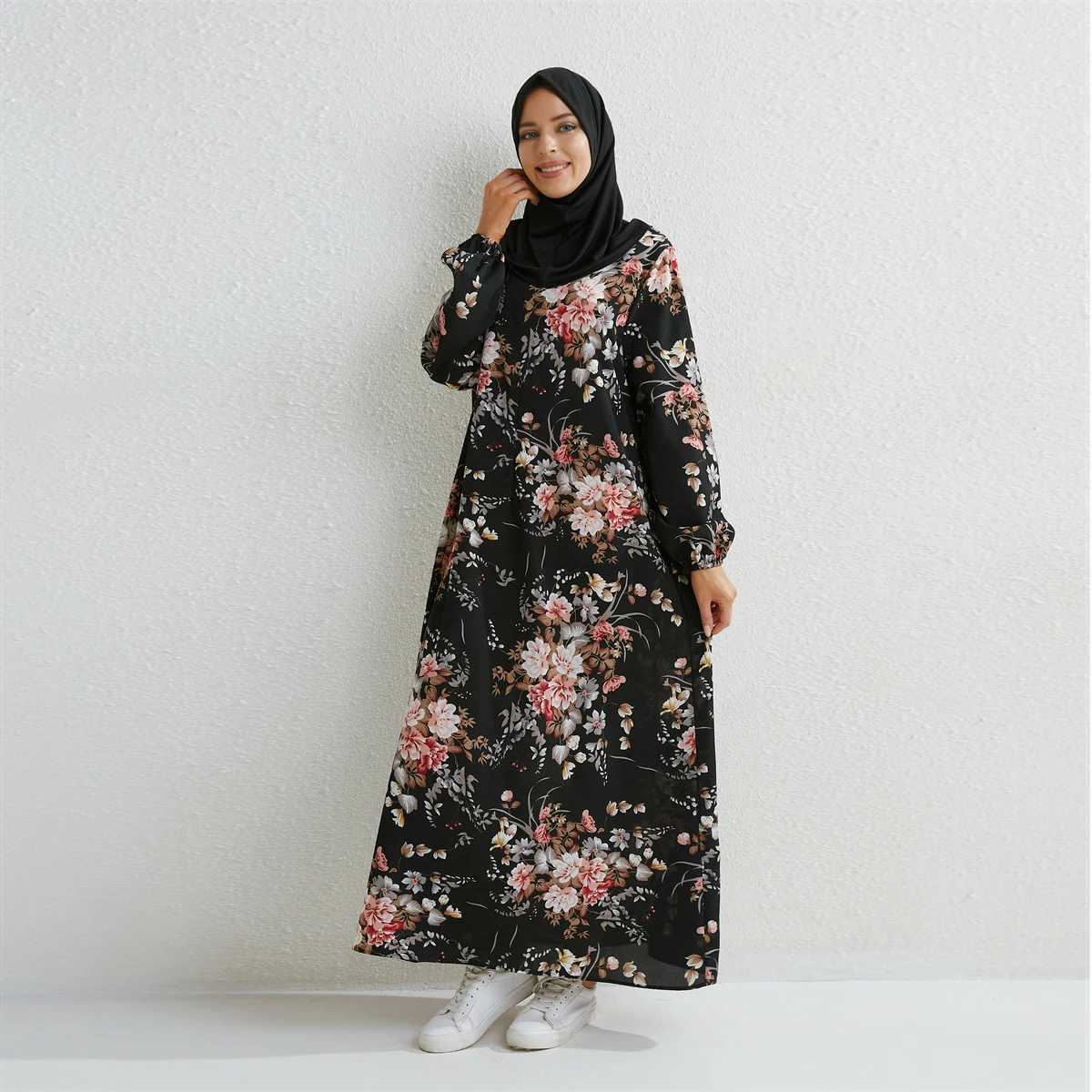 Muslim Dresses Women Maxi Dresses Mujer Vestidoes Female Loose Dresses Full Slve Printed Floral Casual Robe Long Dress X250514