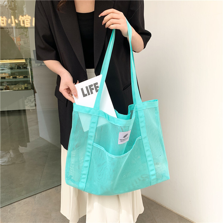 Free shipping 2025 new designer bag Handbag Transparent Shopping Swimming Nylon Mesh Fitness Large Capacity Shoulder Bag for Women