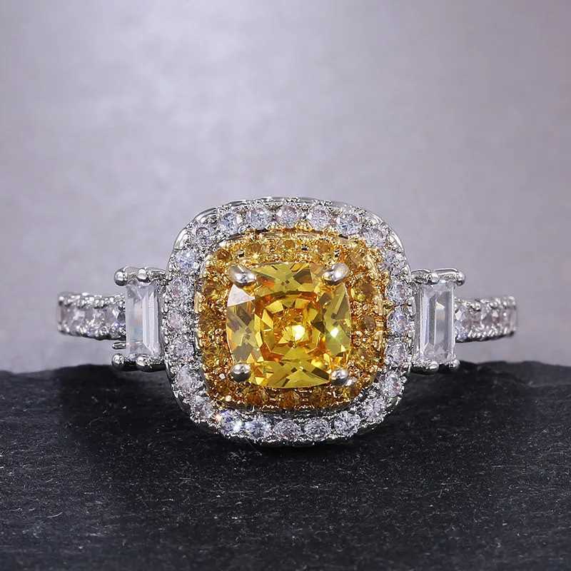 Dazzling Yellow Zircon Stone Wedding Party Ring Micro Paved 925 Sterling Silver Proposal Engagement Ring Jewelry GiftsXJ250514