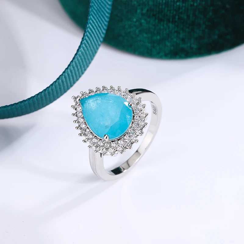 Creative Paraiba Flower Sphire Full Diamond Couple Ring for Women Zircon Valentines Day Gift Jewelry Sterling Silver RingsXJ250514