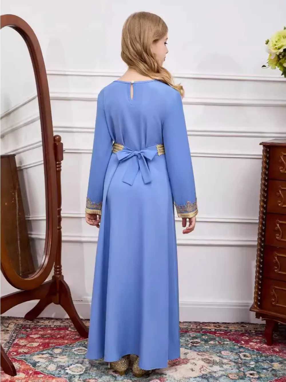 Abaya Eid Muslim Kids Girls Dresses Kaftan Lace Sashes Arab Long Robe Islamic Moroccan Jalabiya Prayer Children Turkey Vestidos X250514