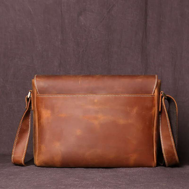 NZPJ Men's Retro Shoulder Crazy-Horse Horizontal Crossbody Bag Top Layer Leather Casual Ipad Bad