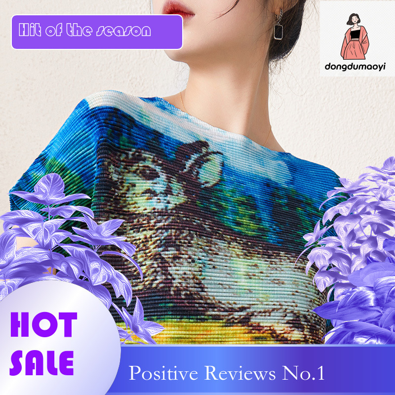 dongdumaoyi Wrinkle printed T-shirt 2023 summer three bedroom new loose oversized stylish and creative commuting art top
