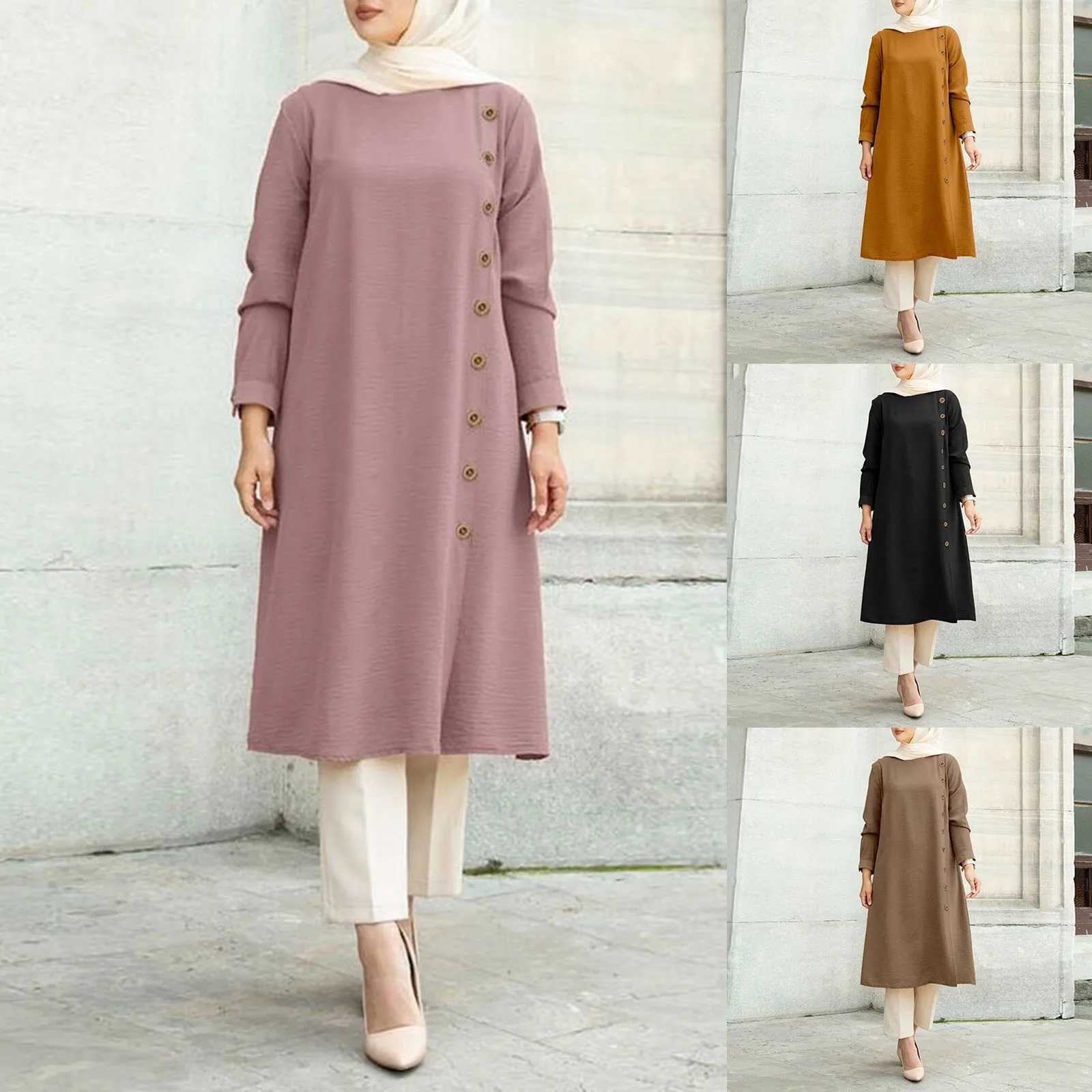 Arab Women Muslim Long Slve Blouse Dress Casual Loose Blouse Shirts Tops Tunic Loose Chemise Morocco Turkish Solid Dress X250514