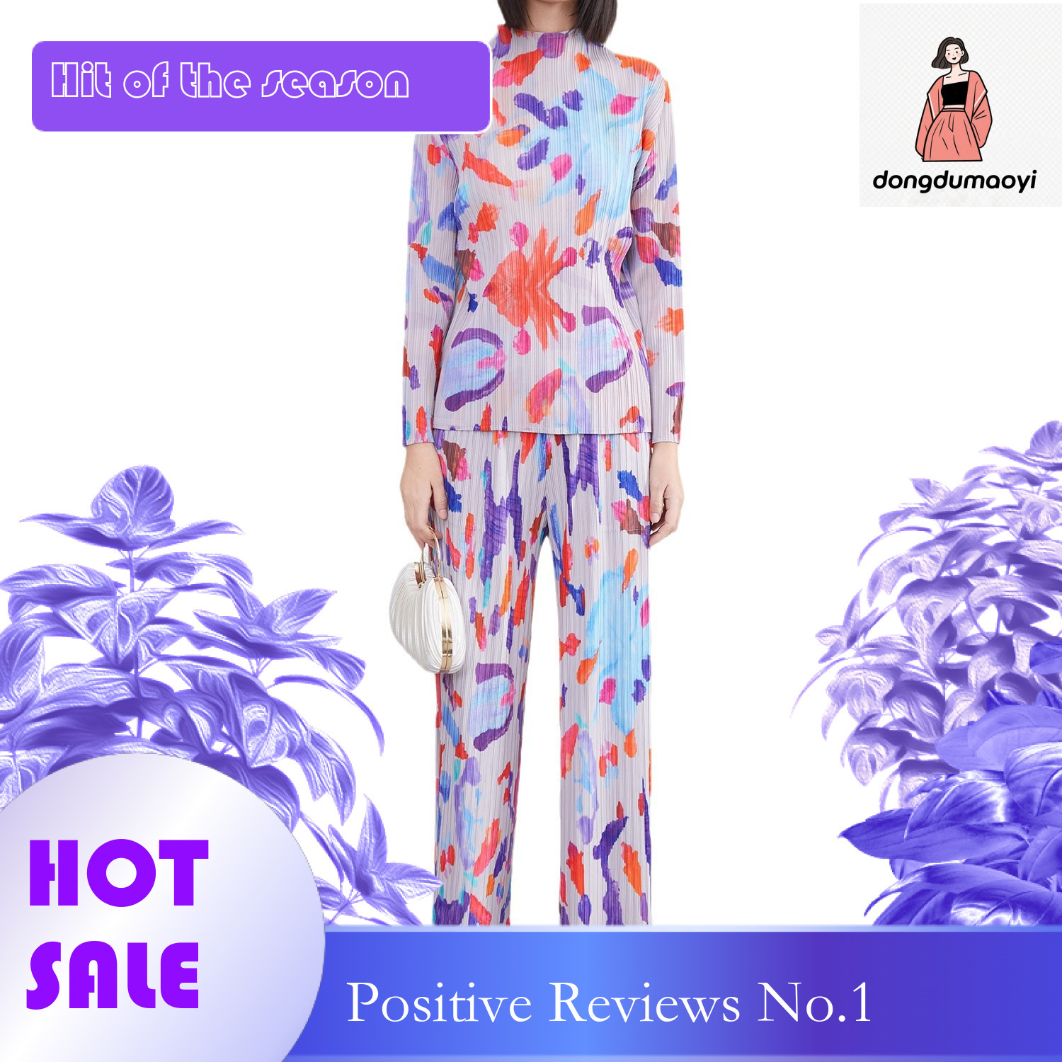 dongdumaoyi San Zhai Graffiti Half High Collar T-shirt Bottom Shirt Spring and Autumn New Product Casual Fashion Western Versatile Top Pants Set