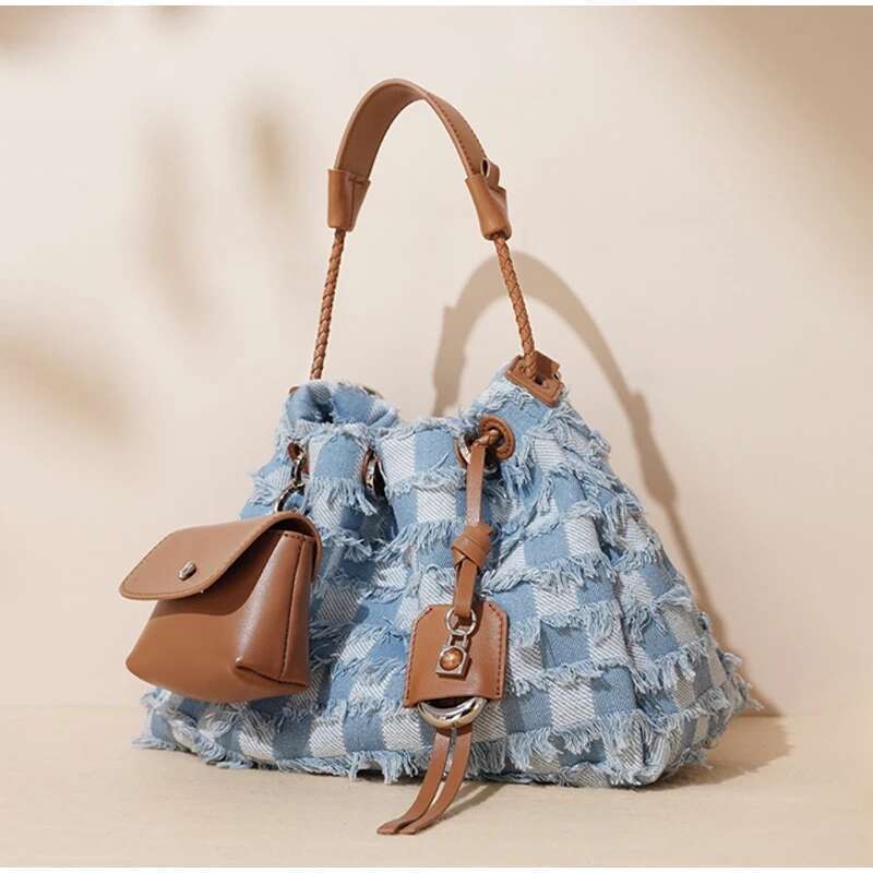 Denim Cloud Bag New Style Tassel Soft Fabric Brand Design Light Versatile Leisure Exquisite Commuting Underarm Handbag