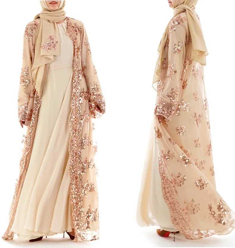 Eid Sequins Abaya Dubai Kimono Open Kaftan Muslim Dress Women Cardigan Arab Robe Ramadan Islam Clothing Ka Party Gown Caftan X250514