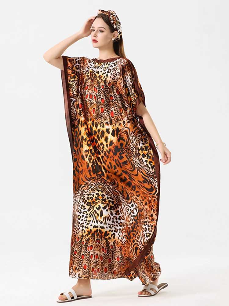 New Malaysian Muslim Leopard Print Dress Women Loose Arabic Long Maxi Dress Summer Sunscrn Abaya Beach Hijab Dress Plus Size X250514