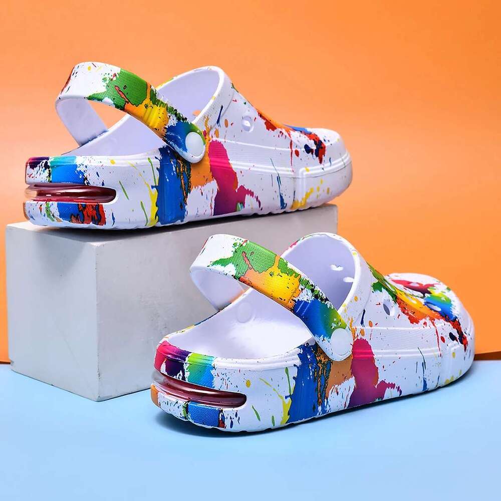Couple Style Men's and Women's Clogs Slippers Inkjet Pattern Air Cushion Breathable Beach Sandals Outdoor Thick-Soled Mu