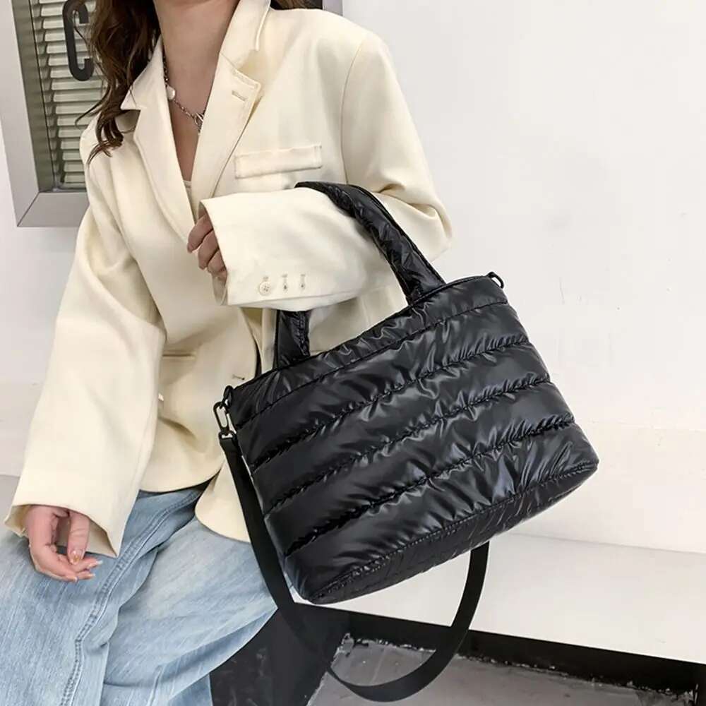 New Puffer Tote For Women Quilted Puffy Lightweight Cotton Padded Shoulder Bag Down Padding Crossbody Handbag
