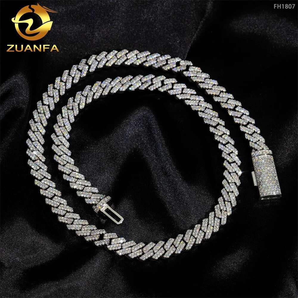 Pass Diamond Tester 925 Sterling Silver Hip Hop Jewelry Men Necklace 8mm 2 Rows Iced Out Vvs Moissanite Cuban Link Chain