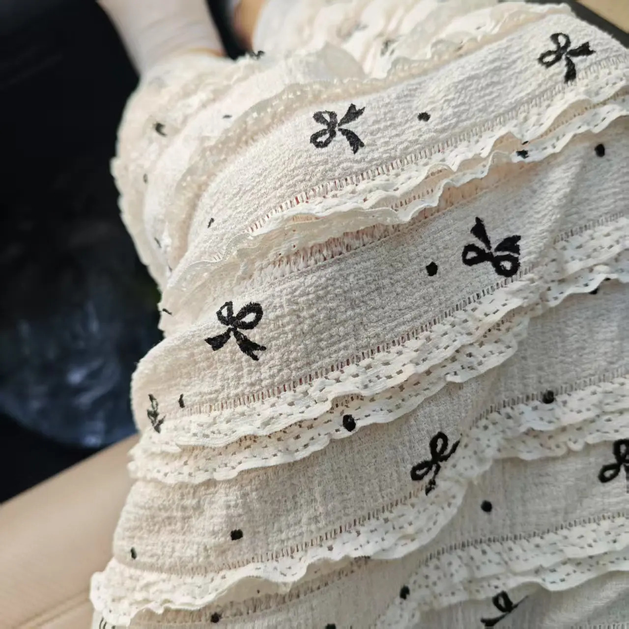 Womens Summer Floral Bow Print Lace Crochet Mermaid Hem Long Skirt Slimming Elegant Sexy Beach Dress Casual Boho HighLow Sty 250514