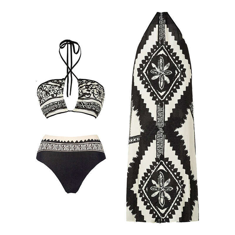 popular retro printed European and American French split women's vacation bikini swimsuit 2025 versatile new trendy clothing ins