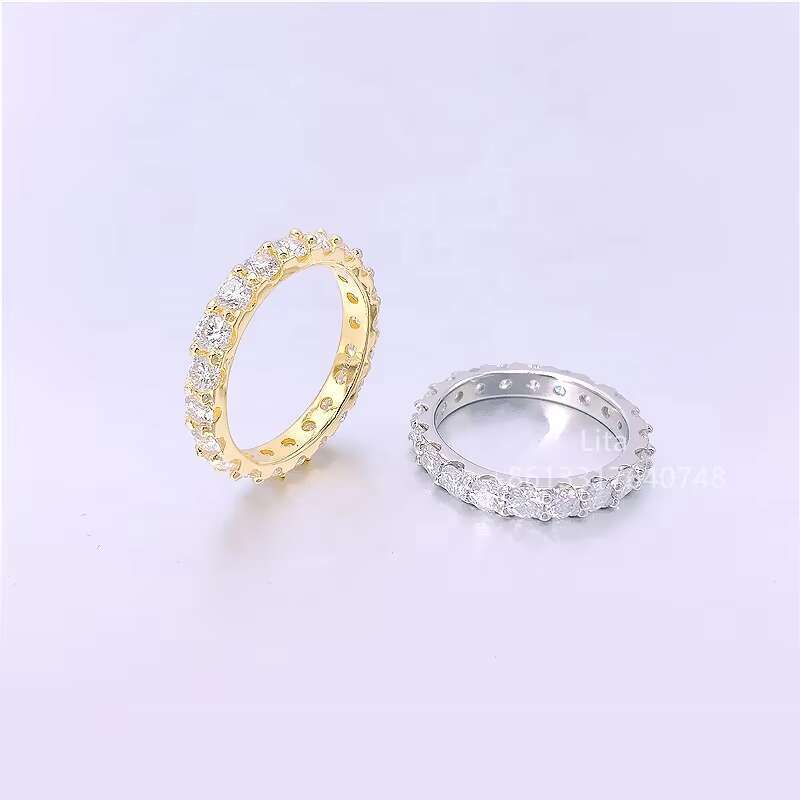 Brilliant Eternity Band 2mm 3mm Vvs Moissanite Solid Silver 925 Rose Gold Plated Womens Engagement Ring