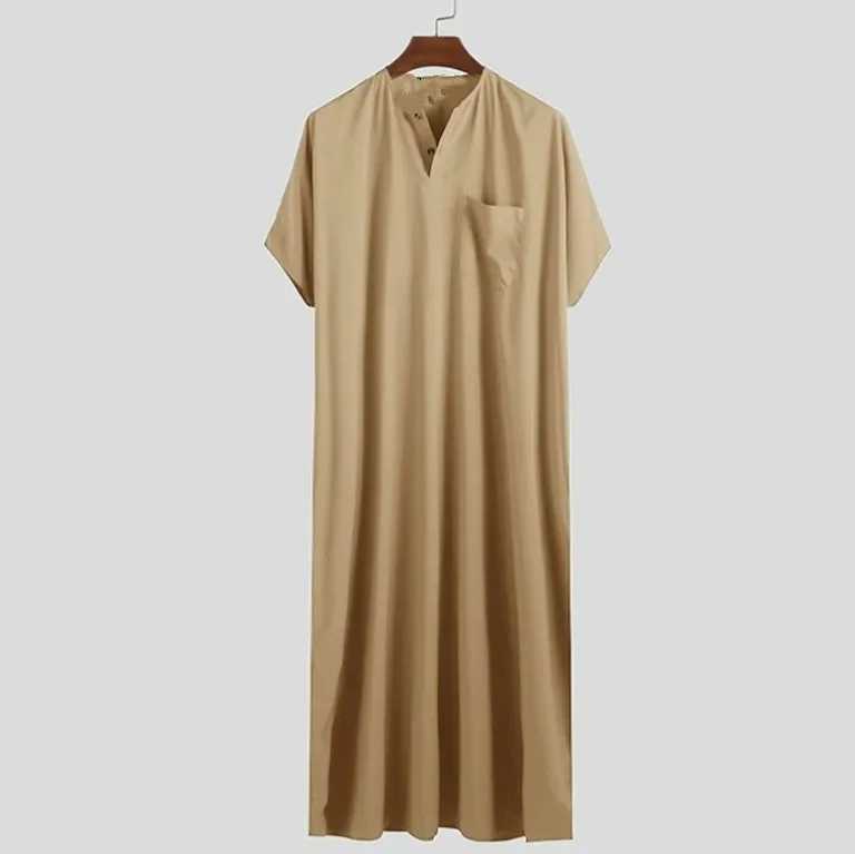 Abaya Men New Style Muslim Islamic Kaftan Solid Color Fashion Short Sleeve Shirt Caftan Middle East Dubai Mens Casual Robes X250514