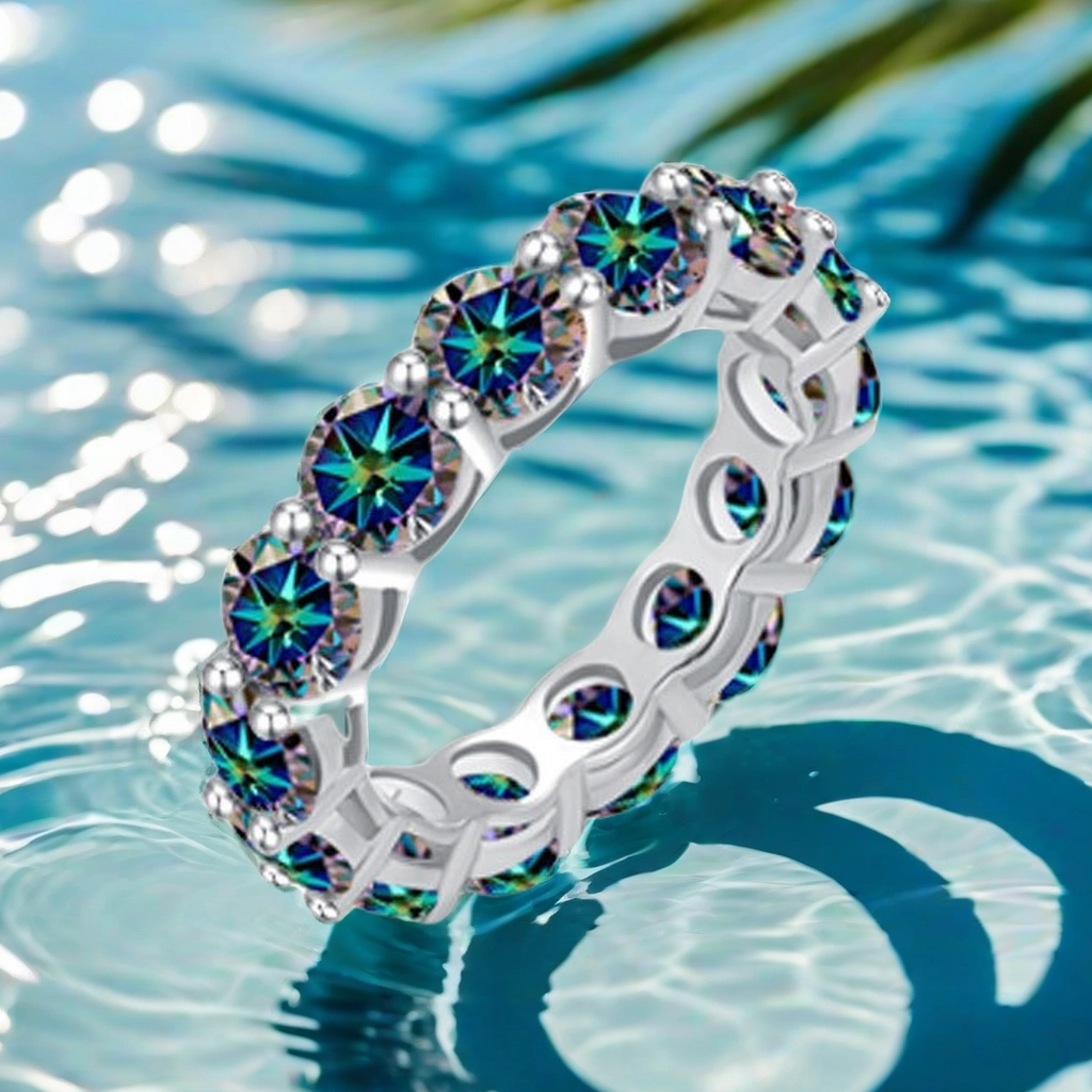 S925 sterling silver full circle 0.5CT colorful Moissanite fashionable artificial diamond band ring Fashionable individual best-selling style jewelry 