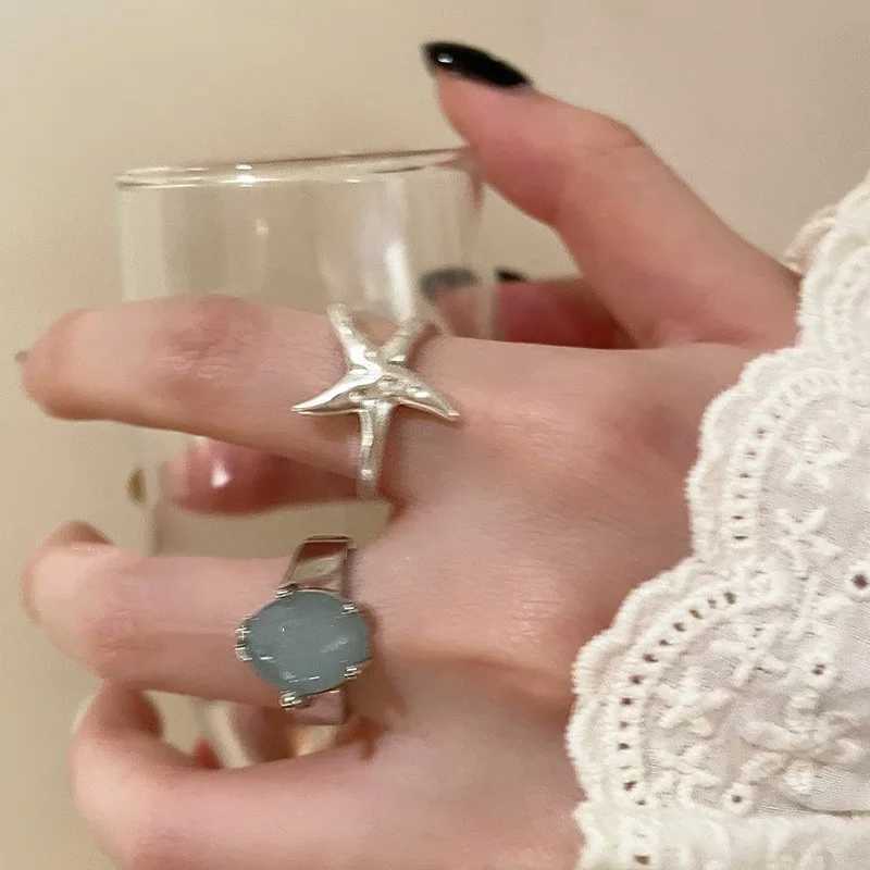 PANJBJ 925 Sterling Silver Geometry Crystal Ring For Women Couple Minimalist Handmade Simple Blue Stone Jewelry Gift DropshipXJ250514