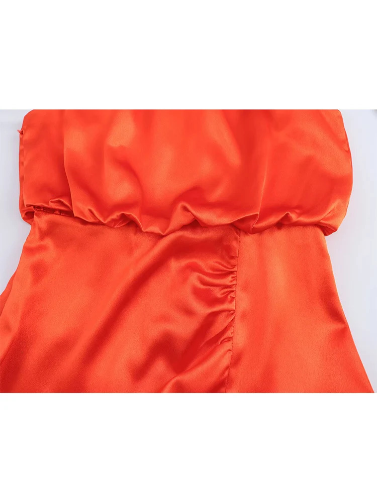 TRAF Women Elegant Solid Pleated Dress Summer Fashion Oneck Sleeveless Slim Party Simple Causal Ladies 250514