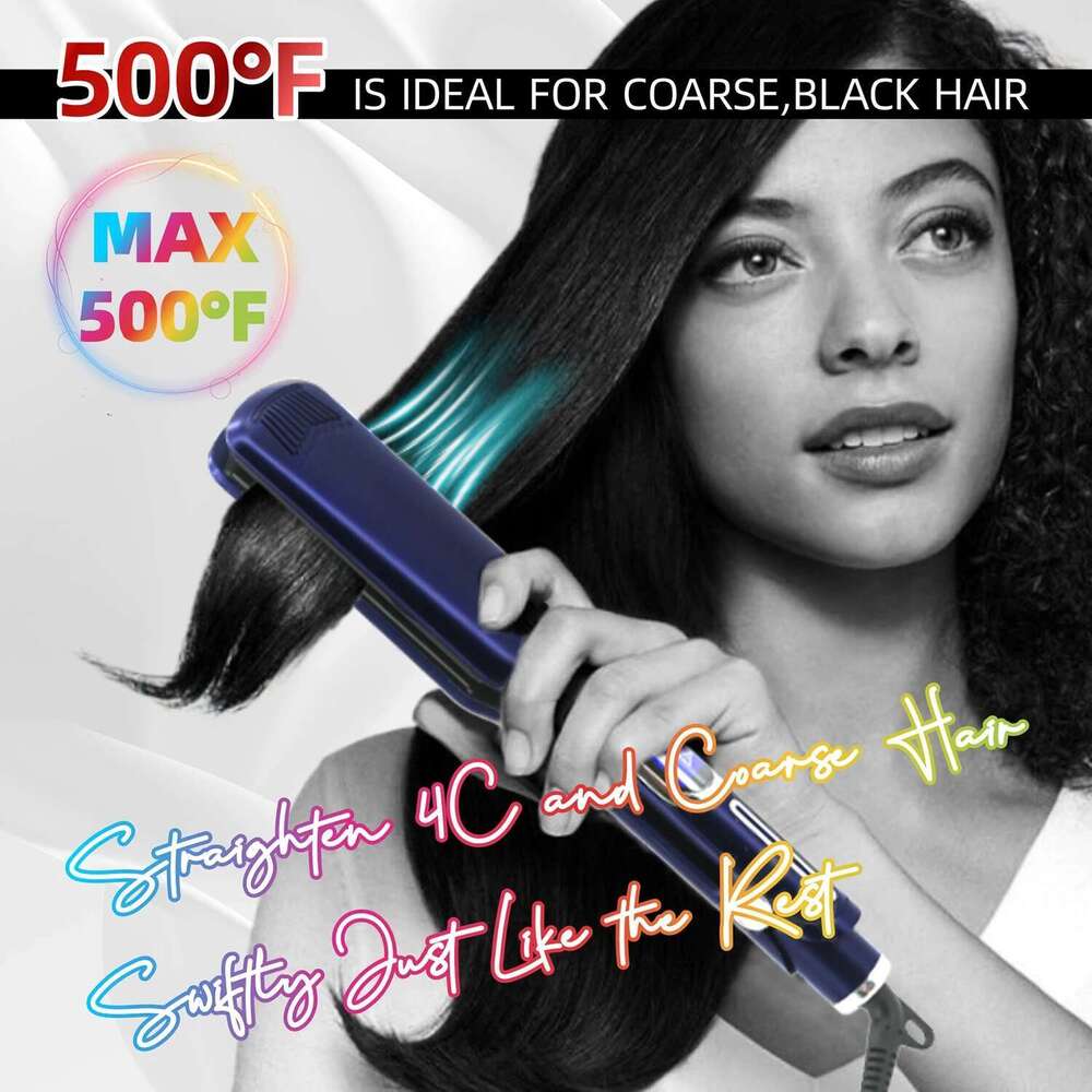 Professional Hair Titanium Plate Fast Heat Up 500F Flat Iron 2 In 1 Straightener And Curler Styling Tool