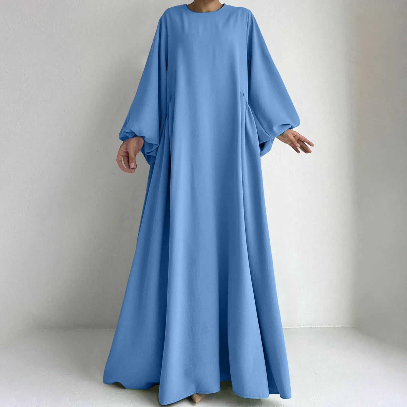 2024 Dresses For Girls WomenS Muslim Robe Lantern Long Slve Round Neck Loose Ruffle Elegant Temperament Prayer Maxi Clothing X250514