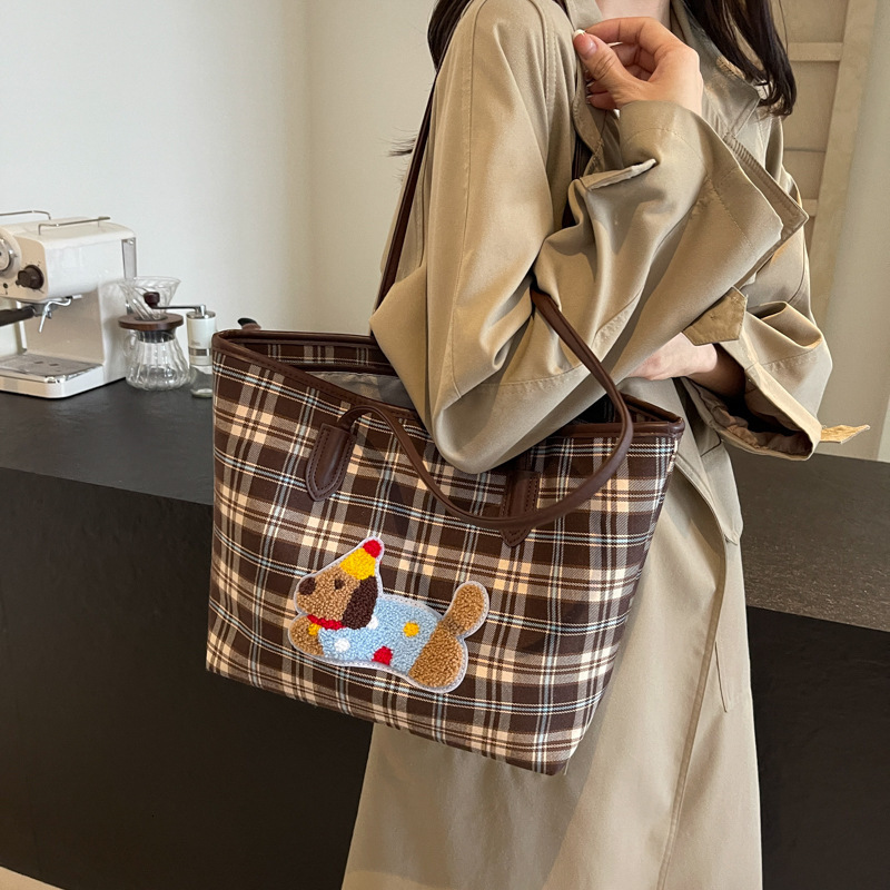 Checkered canvas for women's autumn 2025 new trendy Korean tote versatile large capacity armpit bag