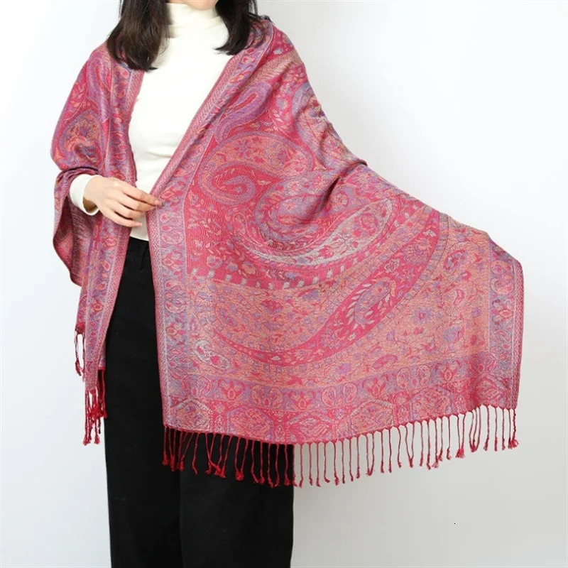 Paisley Pashmina Women Silky Jacquard Scarf Ethnic Style Fringed Scarves Soft Long Shawls and Wraps for Lady Bufandas 250514