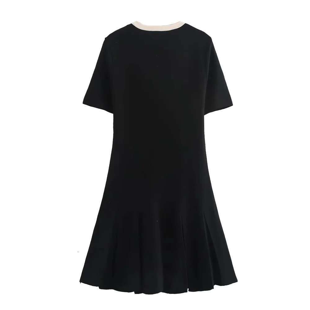 BMURHMZA Autumn New Product Women's with Small Fragrant Style Round Neck Wide Fold Knitted Short Sleeve Dress