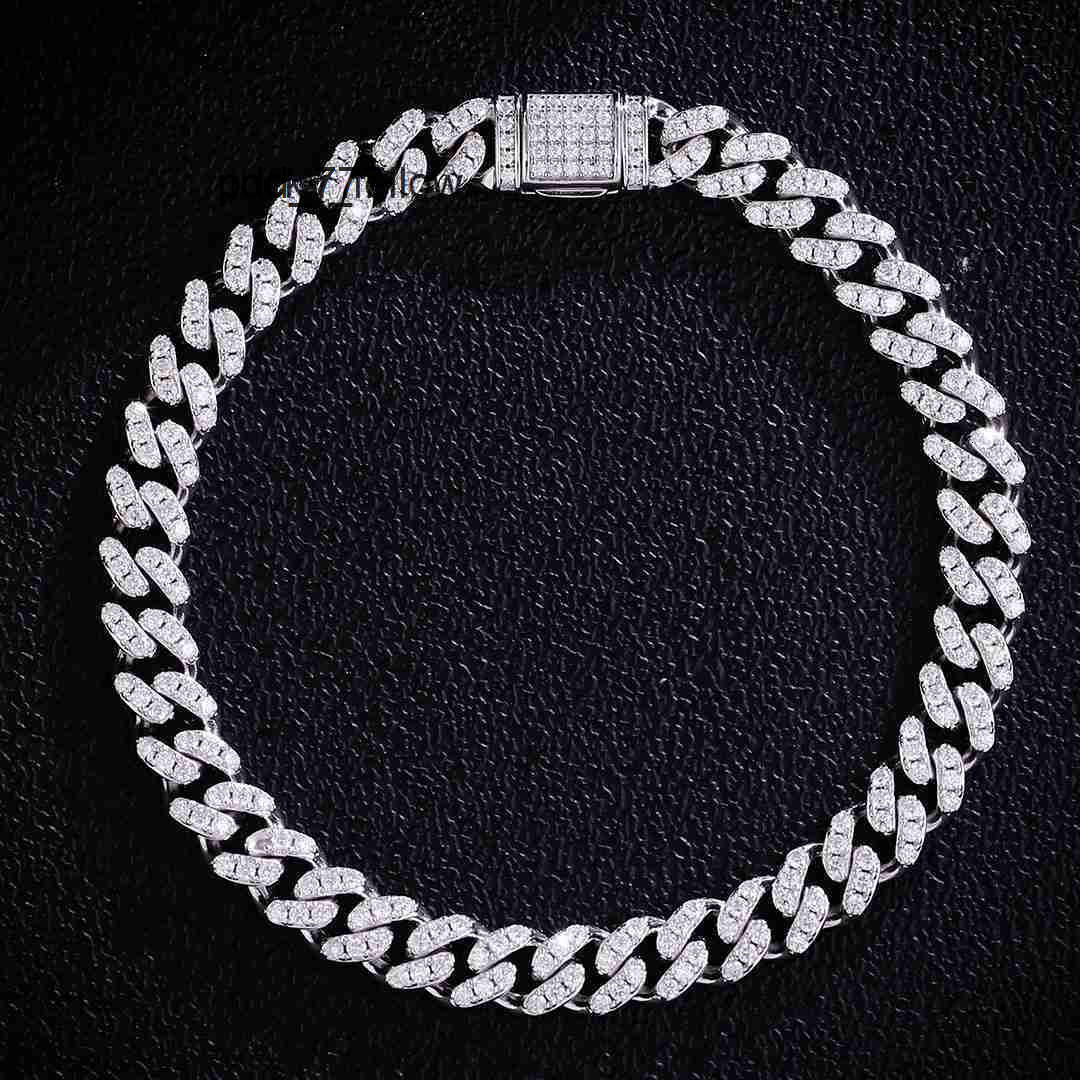 Moissanite Cuban Chain 8 Inches. Gathering Banquet Party Hip Hop Style Pearls Diamonds Ball Charm Bracelet