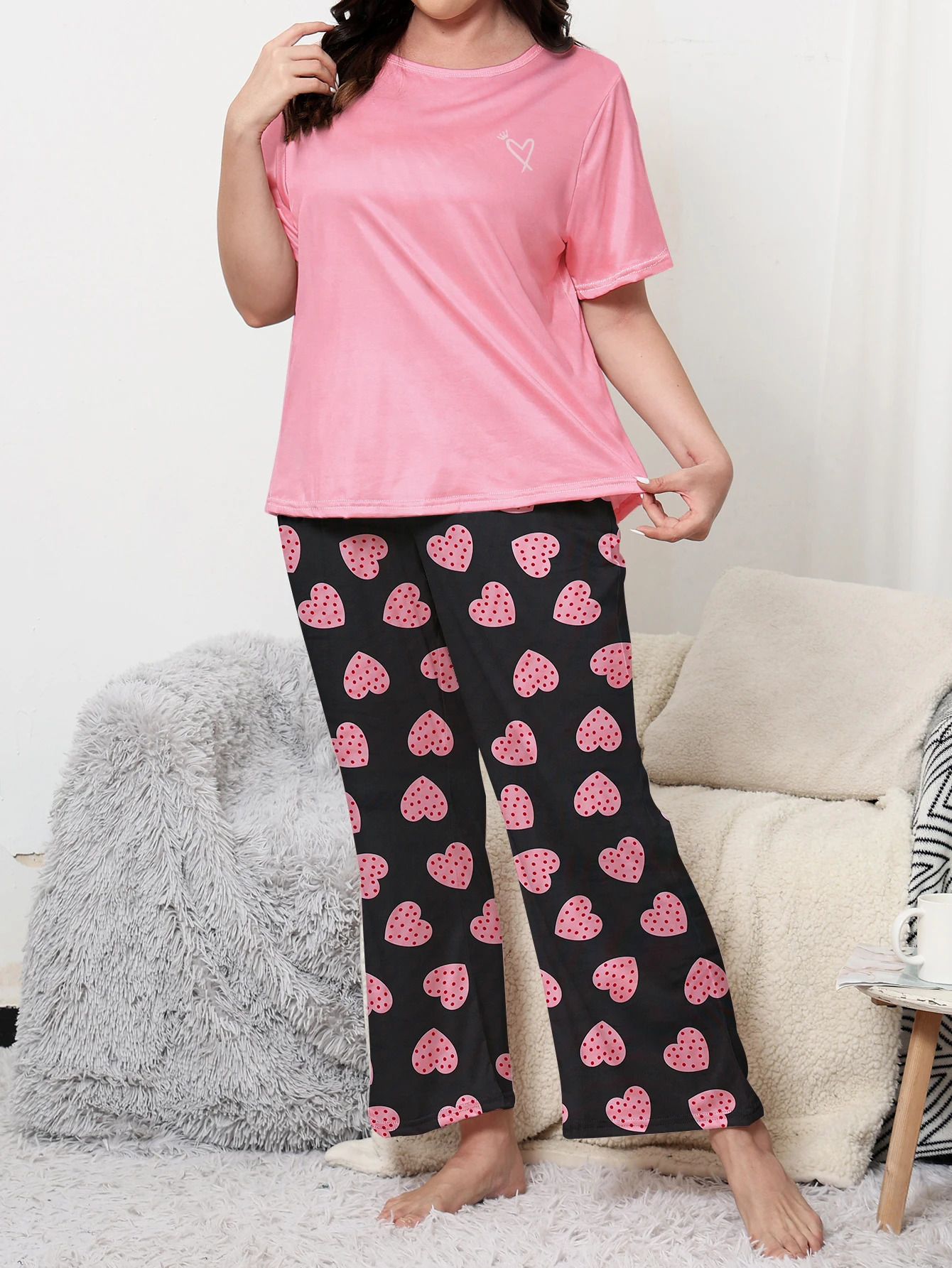 Pajama set suitable for family and casual wear Fairy made of milk silk material short sleeved long pants 250506