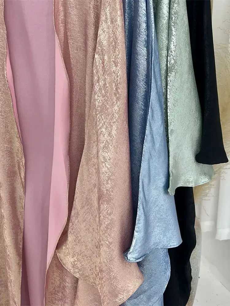 Ramadan Eid Shiny Batwing Satin Open Kimono Abaya Dubai Luxury 2024 Muslim Abayas For Women Kaftan Dress Islamic Clothing Femme X250514