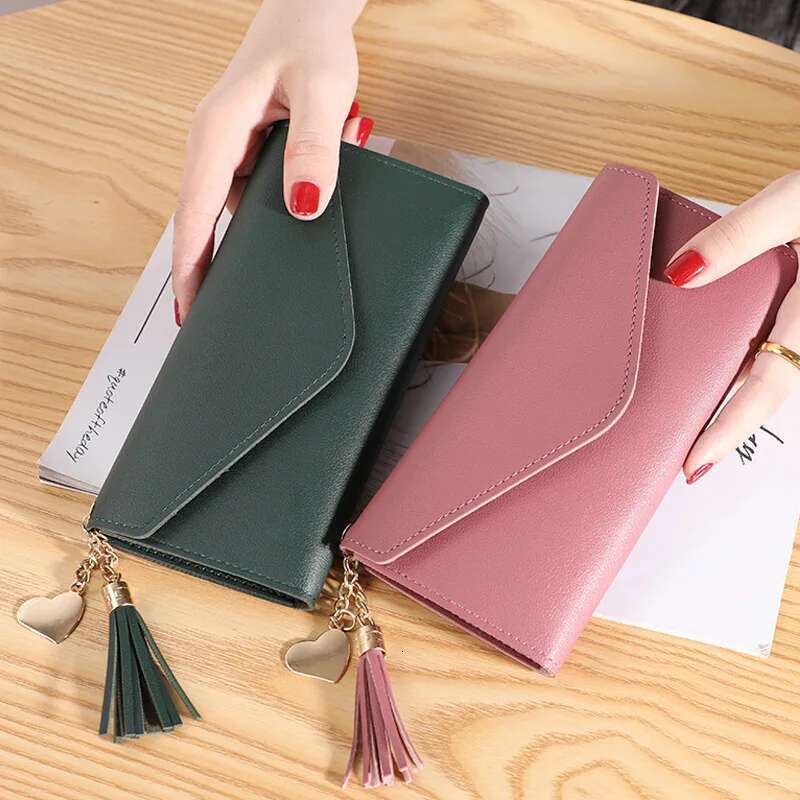 Envelope Design Women PU Leather Long Wallet Tassel Large Capacity Female Purse Bag Clutch Multiple Slots for Money Coin Photo