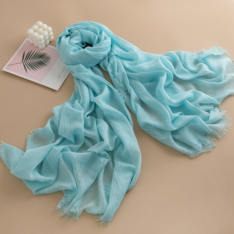 K712 2025 Spring and Summer New Beach Shawl Solid Color Thin Scarf Travel Sunshade Korean Style Atmosphere Long Scarf Silk Scarf