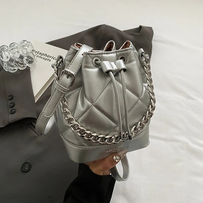 Womens PU Fashion Chain Handbag Messenger Bag Bucket 250514