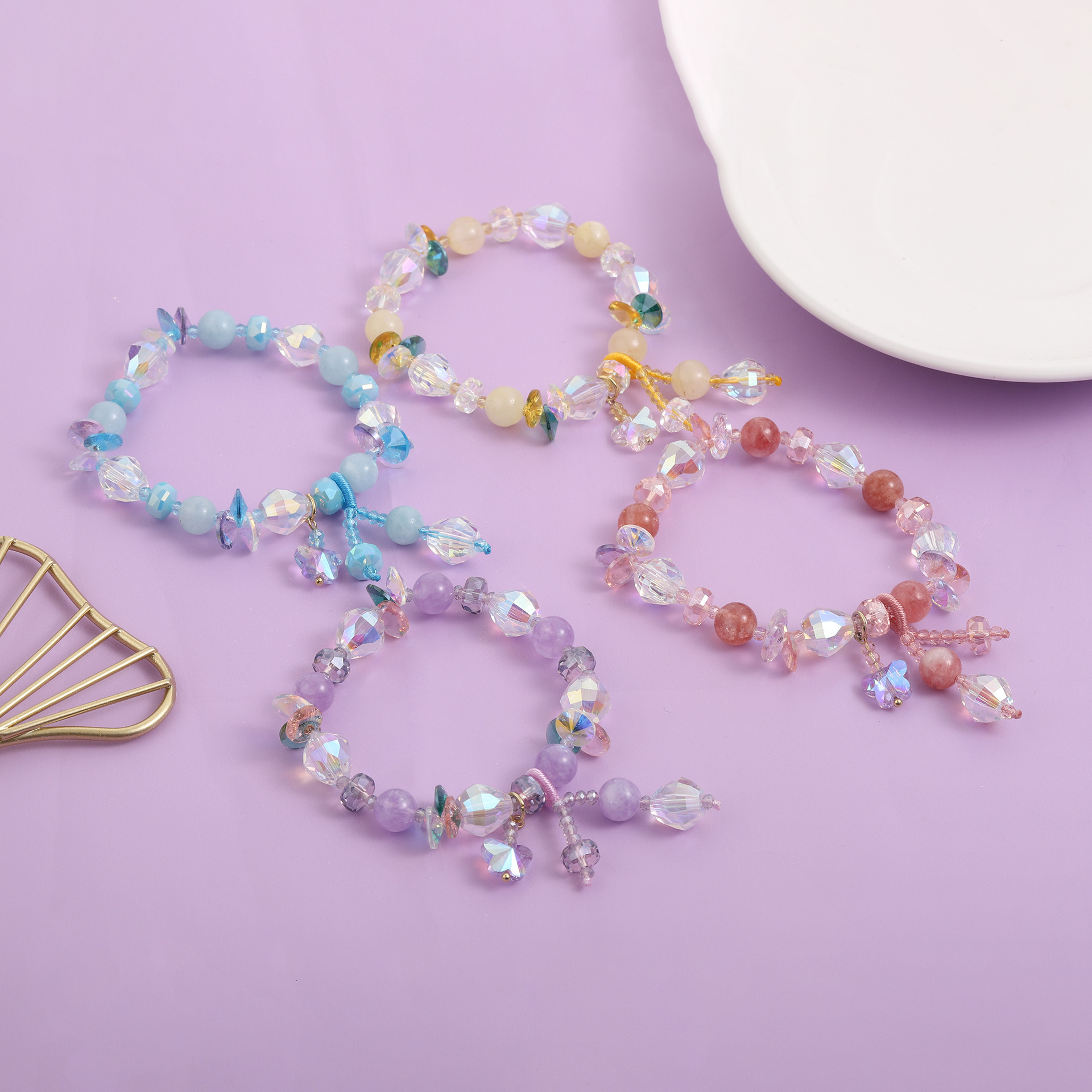 New Color Crystal Bracelet Beaded Stone Elastic for Women's Countryside Style Exquisite Simple Handstring Fashion Jewelry