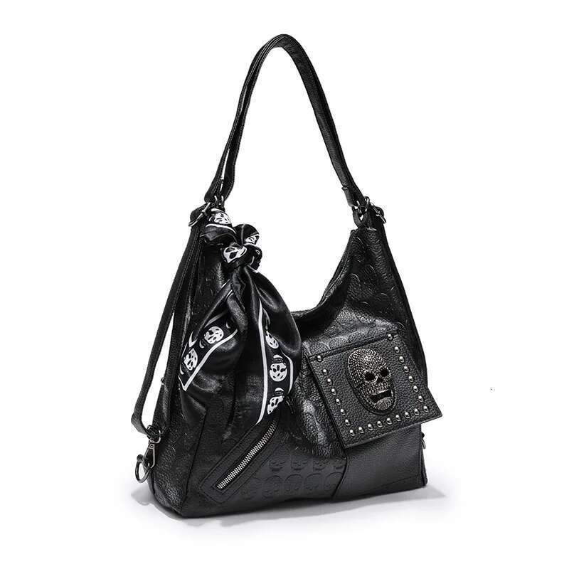 Y2k Aesthetic Trendy Casual Tote Bags Vintage All Match Women High-Capacity Handbags Fashion Rivet Skull Shoulder Underarm Bag