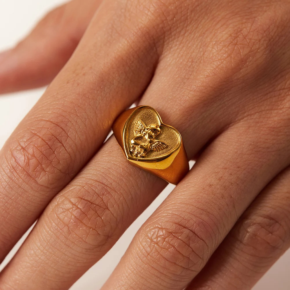 Uworld 18K Gold PVD Plated 316L Stainless Steel Rings Finger Chunky Wedding statement Jewelry Shell Freshwater Pearl Zircon Ring 250509