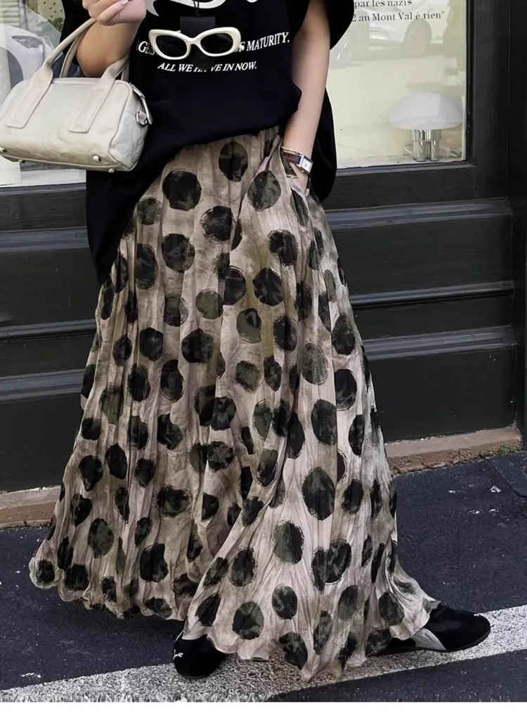 Elegant Green Dot Skirt Women Vintage High Waisted Holiday Beach A Line Skinny Print Tie Dye Pretty Style 250514