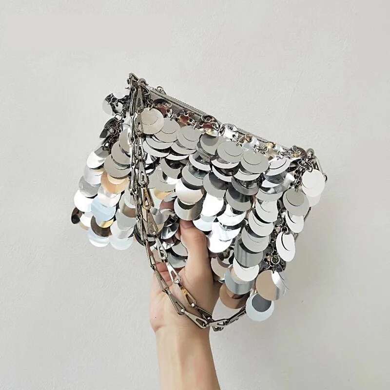 Sequins Sier Women Small Tote Bag Bling Fashion Lady Bucket Handbags Girls Glitter Purses 2023