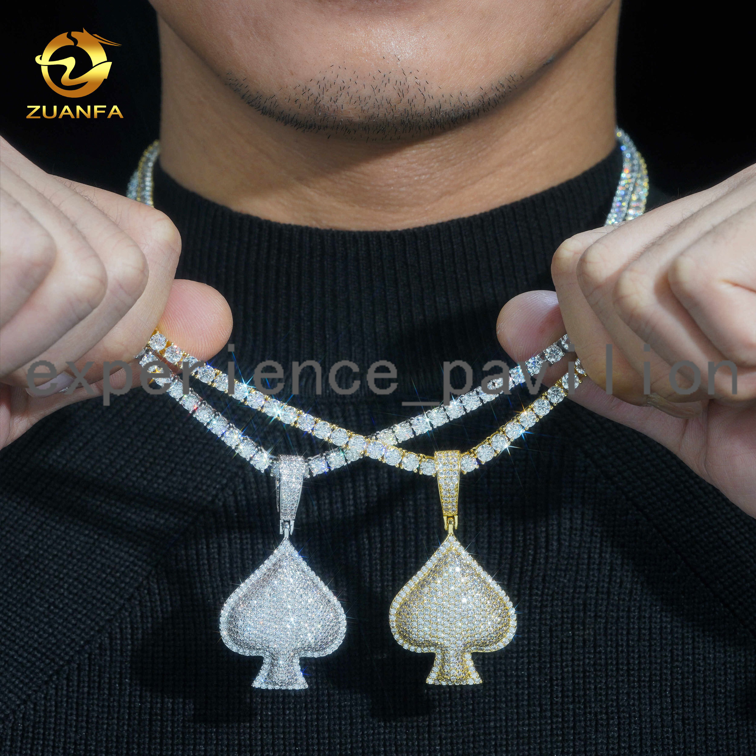 Fashion Playing Card Spade Custom Pendant 925 Silver Hip Hop Pendant Bling Heart Spade VVS Moissanite Pendant for Necklace