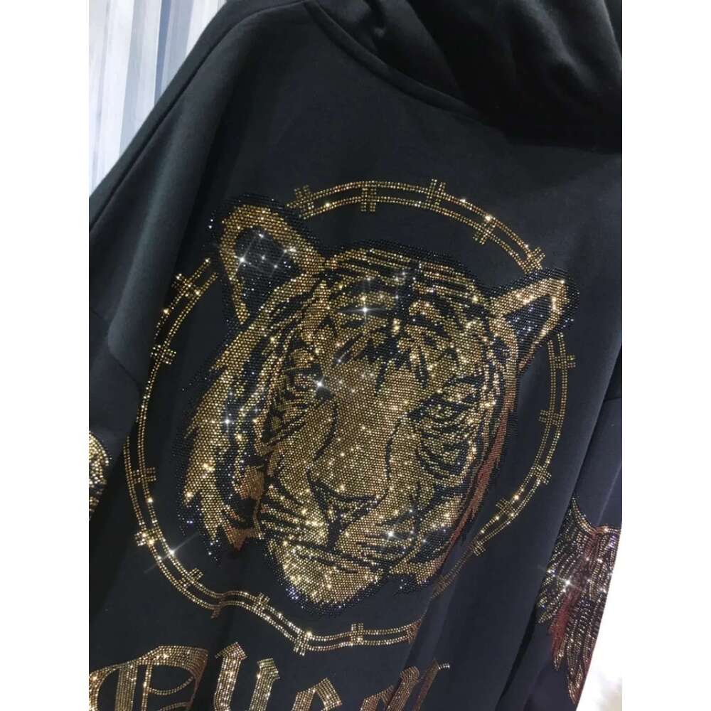 Plus Size Zip-Up Hoodie for Women Rhinestone Embellished Graphic Y2k Jacket Trendy Spring Fall Fashion Essential Coat