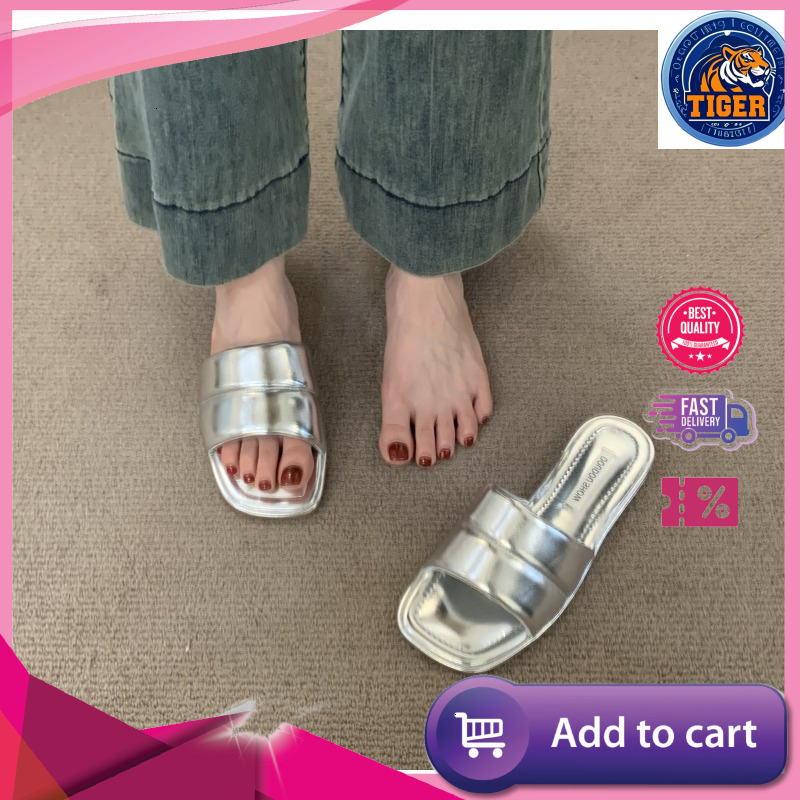 Ddmytiger Women S Slippers Summer New Style Square Toe Flat Casual Beach Ladies Fashion Simple Sandals Shoes Outdoor