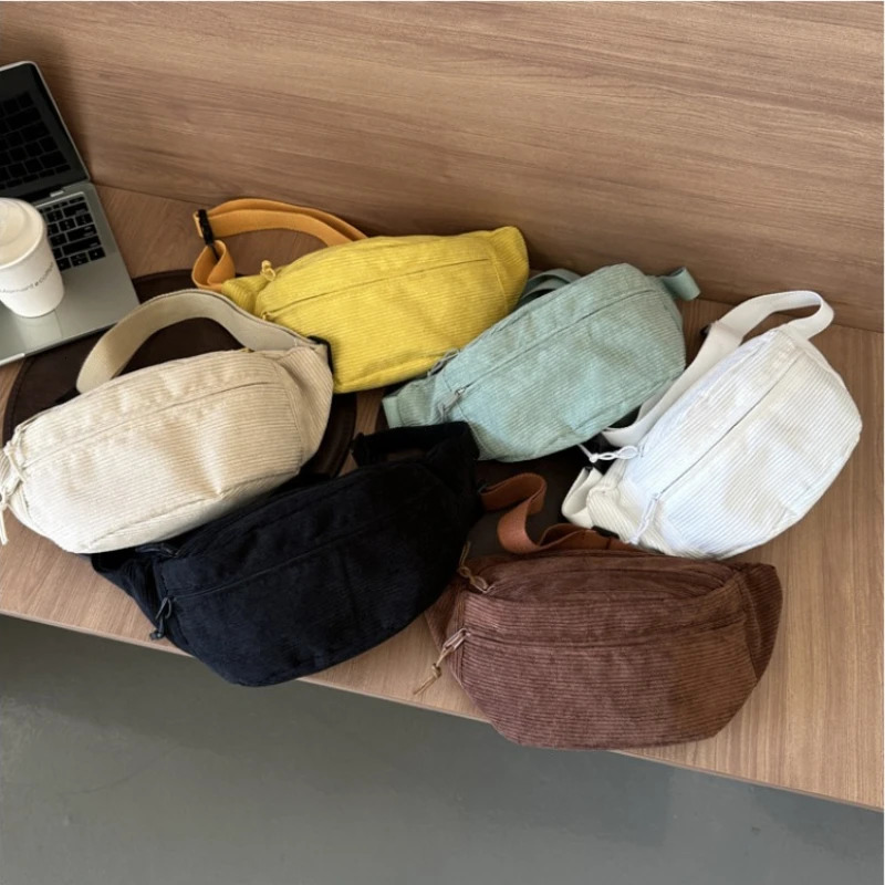 Corduroy Women Waist Bag Canvas Student Shoulder Crossbody Chest Fanny Pack Fashion Phone Banana Female Bum Belt Bags 250514