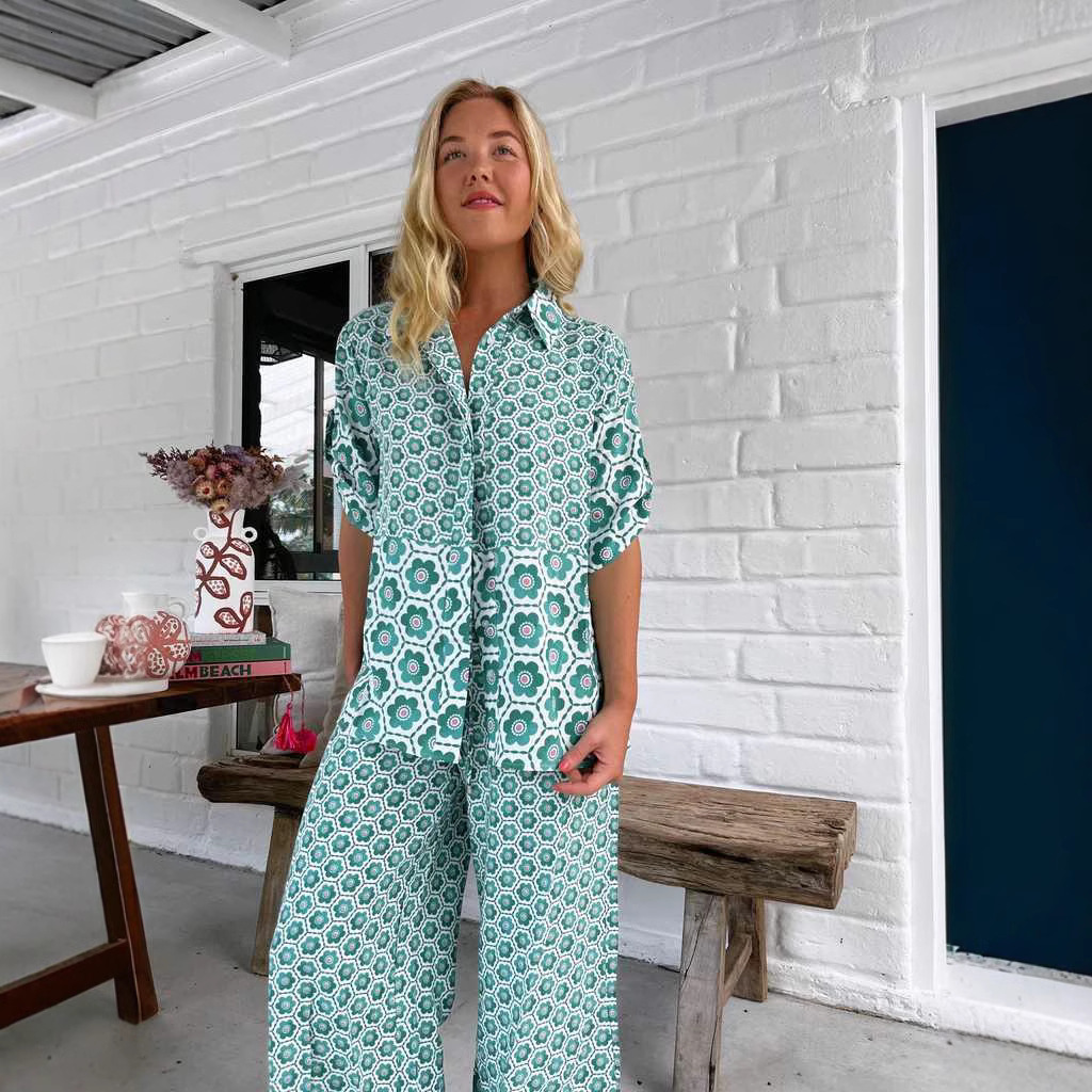 2025 New Printed Casual Fashion Shirt Set -68601