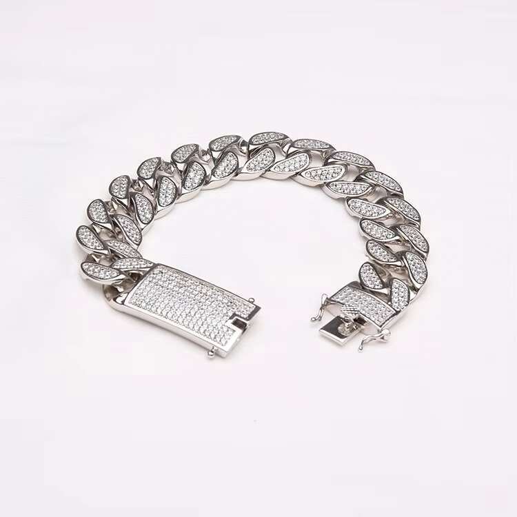 Hip hop 18mm Miami Thick Cuban Link Iced Micro Lay CZ Brass Pure Sier Bracelet Men's Jewelry Gift
