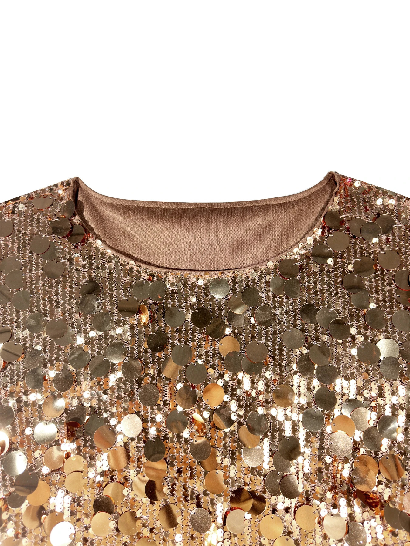 plus size Elegant Plus Gold Sequin Midlength SkirtLeisure Aline Skirt Polyester Shortsleeved Round neck 250506