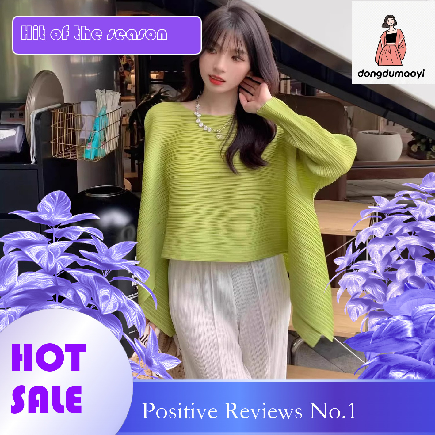 dongdumaoyi Miyake irregular long sleeved top spring and autumn new style round neck slimming pleated t-shirt for women