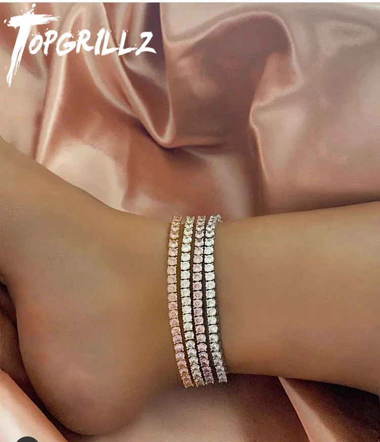 TOPGRILLZ Women Anklet 3mm Row Tennis Cubic Zirconia Anklet Choker Hip Hop Fashion Charm Jewelry For Gift Can Adjustable 250513